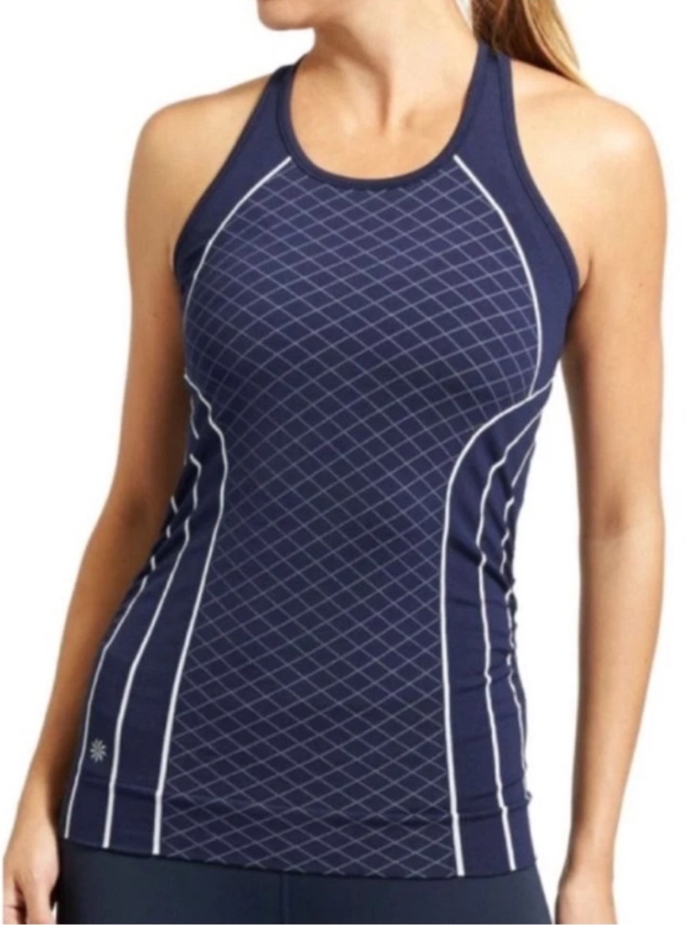 Athleta Finish Fast Line Tank Navy Blue White Size XL NEW
